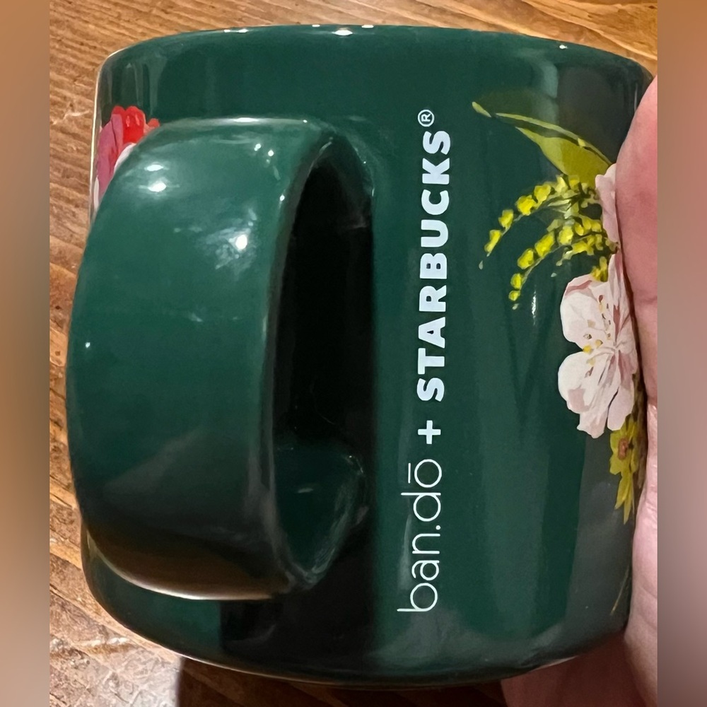Starbucks Mug Floral Green Ceramic Holiday 2018 12 oz Bando Red & Pink Rose - Picture 4 of 11